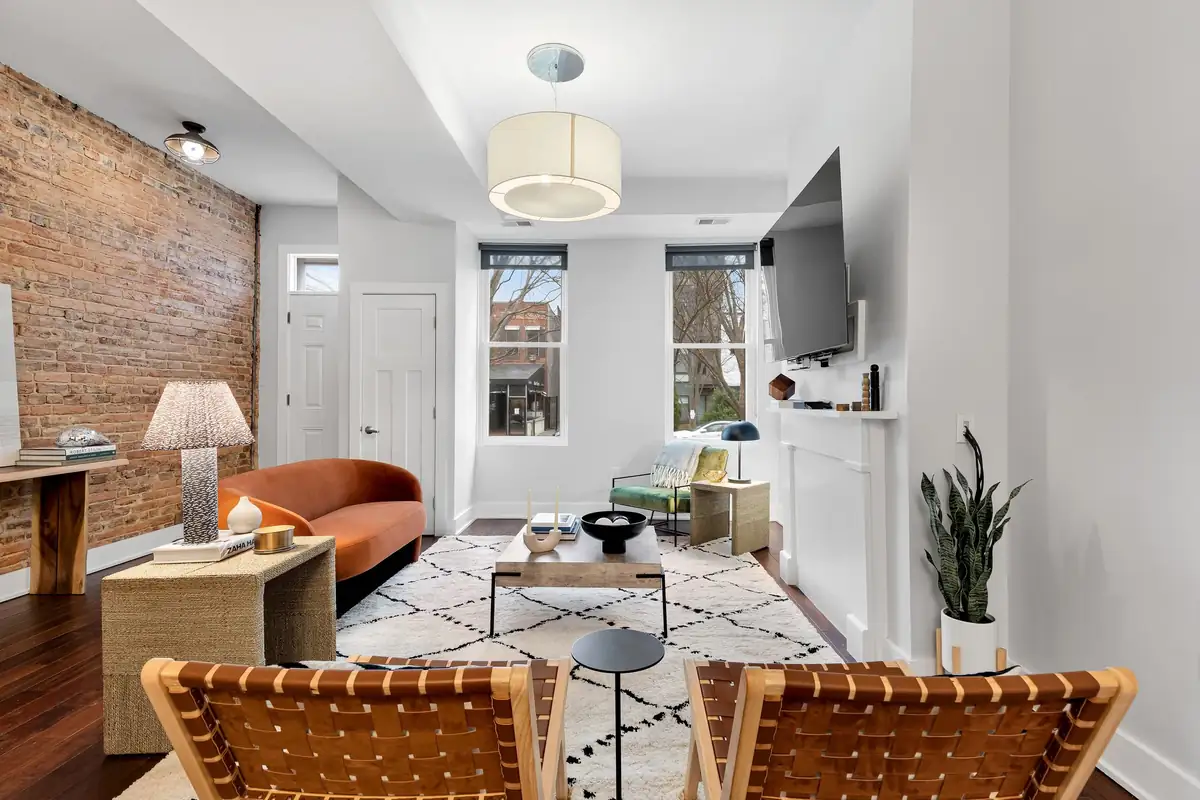 Staged living room, photo by Derek and Vee